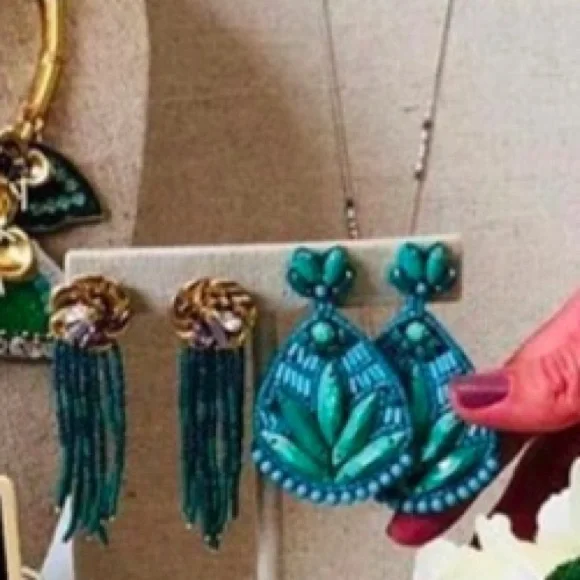 Stella & Dot | Hand-beaded SeaGreen+Turquoise Persephonie Statement Earr… - Picture 8 of 8